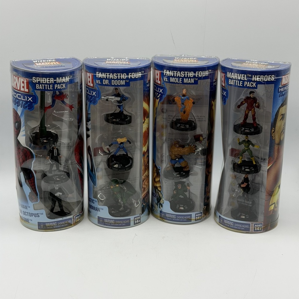 Marvel HeroClix Battle Packs Lot Of 4 Spider-Man, Dr Doom Mole Man Marvel Heroes